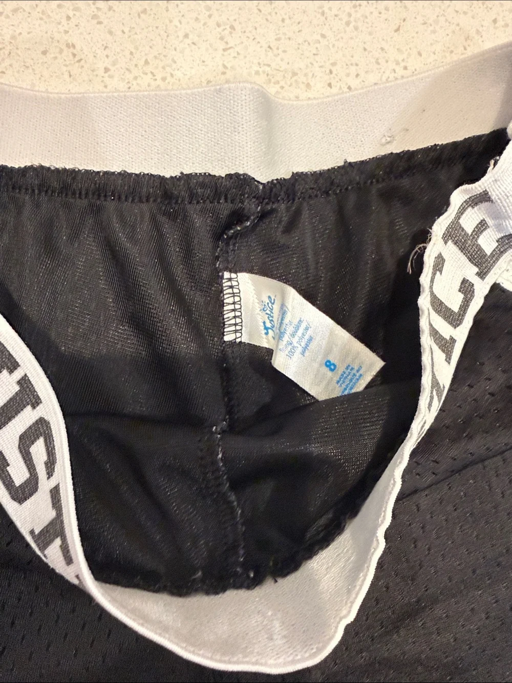 Justice Black Athletic Mesh Shorts with White Waistband and Trim